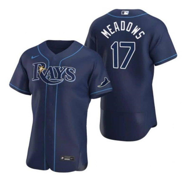 Men's Navy Tampa Bay Rays #17 Austin Meadows Flex Base Stitched Jersey